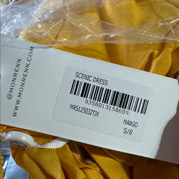 MON RENN scenic dress in mango Yellow Maxi Dress with Floral Detail NEW